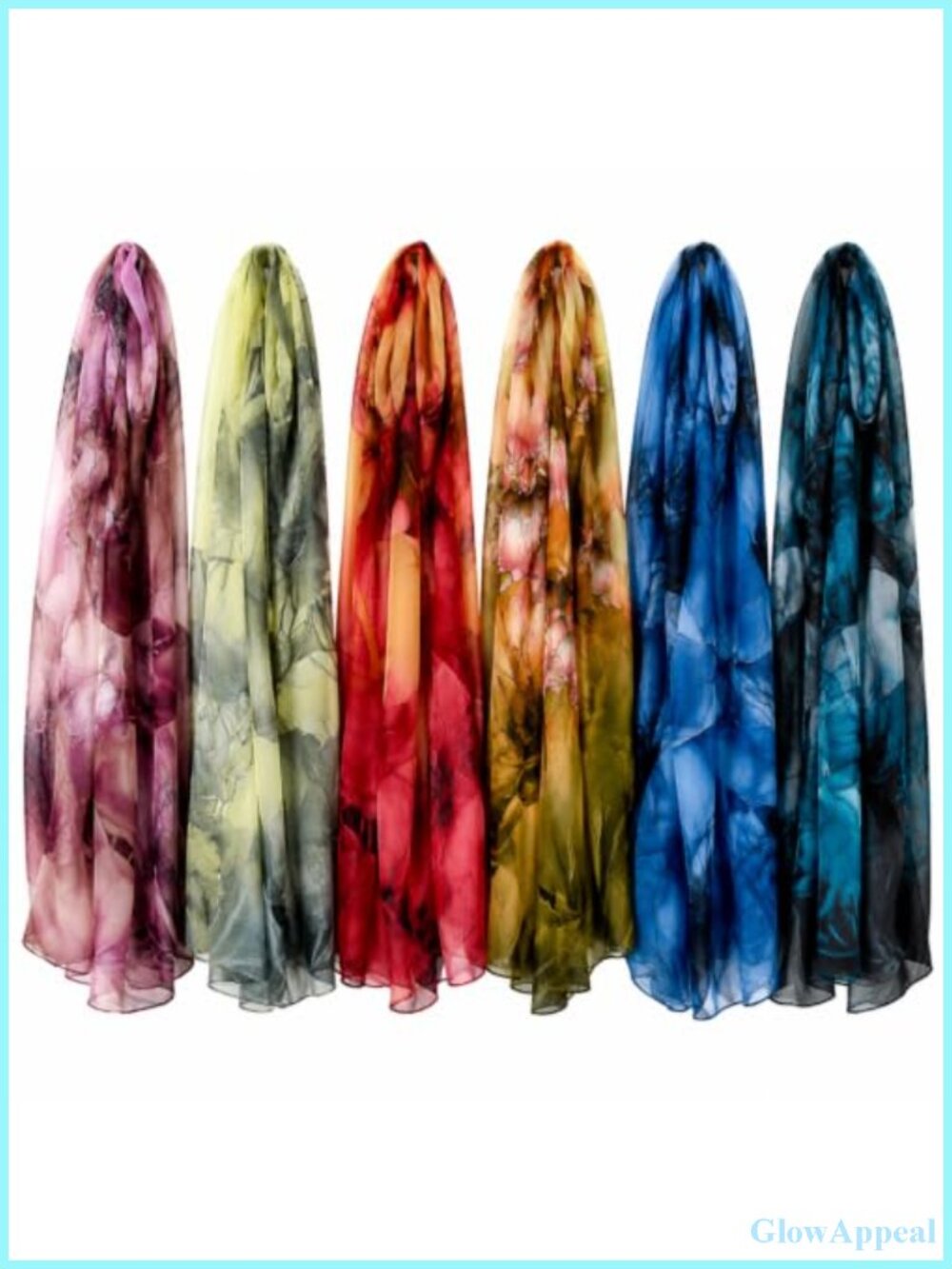6 Pack Women's Lightweight Silk Touch Scarves Long Shawl Wraps Lotus Pattern